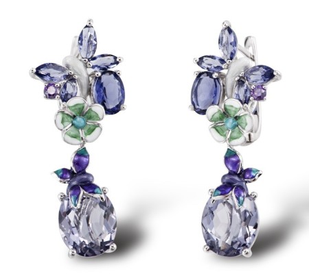 Sterling Silver Earrings Purple Glass,Amethyst Cubic Zirconia,Enamel (E304201ENASL925)
