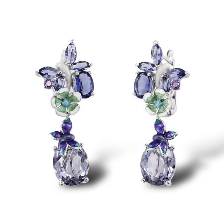 Sterling Silver Earrings Purple Glass,Amethyst Cubic Zirconia,Enamel (E304201ENASL925)