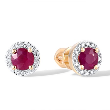 14KYW Earrings Diamond,Ruby (E304204RUY14KYW-SR)
