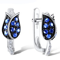 Sterling Silver w/ Black White Plating Earrings White Cubic Zirconia,Blue Nano Cubic Zirconia (E304248SBZZSK925)