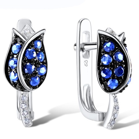 Sterling Silver w/ Black White Plating Earrings White Cubic Zirconia,Blue Nano Cubic Zirconia (E304248SBZZSK925)