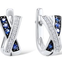 Sterling Silver w/ Black White Plating Earrings Blue Nano Cubic Zirconia,White Cubic Zirconia (E304249SBZZSK925)
