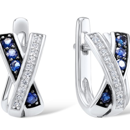 Sterling Silver w/ Black White Plating Earrings Blue Nano Cubic Zirconia,White Cubic Zirconia (E304249SBZZSK925)