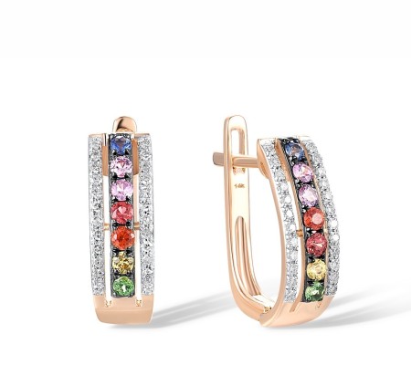 14KRWB Earrings Blue Sapphire,Diamond,Green Garnet,Orange Sapphire,Pink Sapphire,Yellow Sapphire (E304253MUL14KRWB)