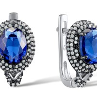 Sterling Silver w/ Black Plating Earrings Blue Glass,White Cubic Zirconia (E304264SBLGZSK1925)
