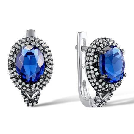 Sterling Silver w/ Black Plating Earrings Blue Glass,White Cubic Zirconia (E304264SBLGZSK1925)