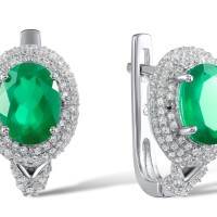 Sterling Silver Earrings Green Chalcedony,White Cubic Zirconia (E304264SGCWZSL925)