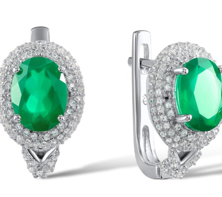 Sterling Silver Earrings Green Chalcedony,White Cubic Zirconia (E304264SGCWZSL925)