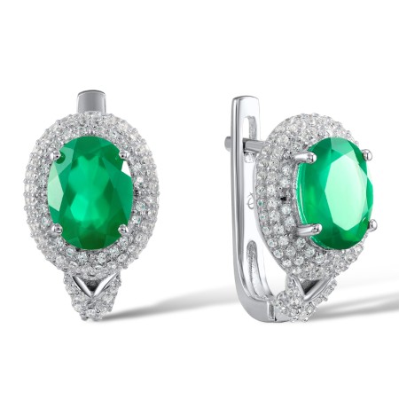 Sterling Silver Earrings Green Chalcedony,White Cubic Zirconia (E304264SGCWZSL925)