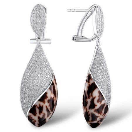 Sterling Silver Earrings Enamel,White Cubic Zirconia (E304321ENASL925)