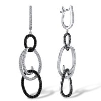 Sterling Silver Earrings Black spinel,White Cubic Zirconia (E304331BSNZSL925)
