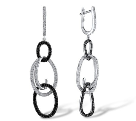 Sterling Silver Earrings Black spinel,White Cubic Zirconia (E304331BSNZSL925)