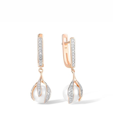 14KRW Earrings Diamond,Fresh Water White Pearl (E304358FWP14KRW)
