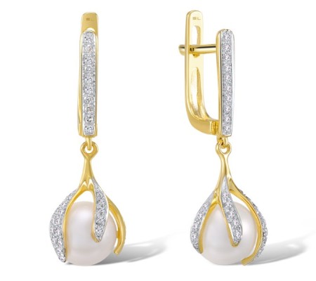 14KYW Earrings Diamond,Fresh Water White Pearl (E304358FWP14KYW)