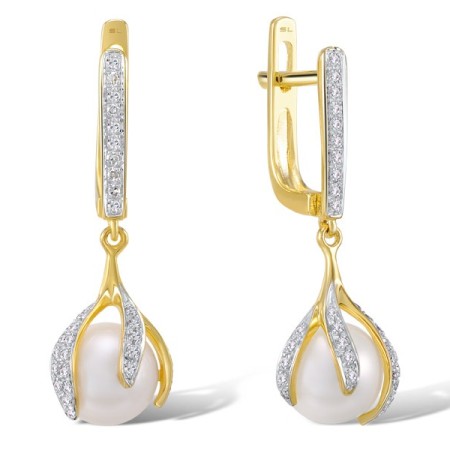 14KYW Earrings Diamond,Fresh Water White Pearl (E304358FWP14KYW)