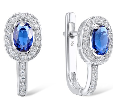 Sterling Silver Earrings White Cubic Zirconia,Blue Glass (E304361SBLGZSL925)