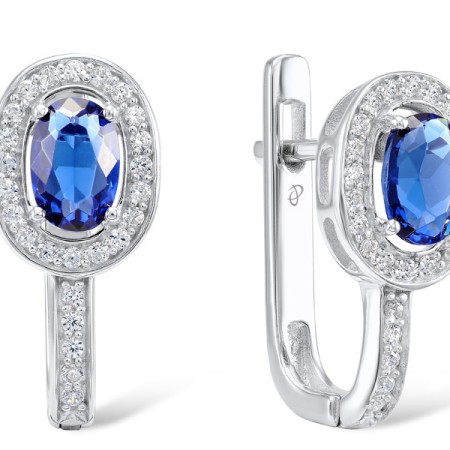 Sterling Silver Earrings White Cubic Zirconia,Blue Glass (E304361SBLGZSL925)