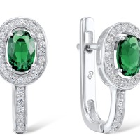 Sterling Silver Earrings Green Glass,White Cubic Zirconia (E304361SGRGZSL925)
