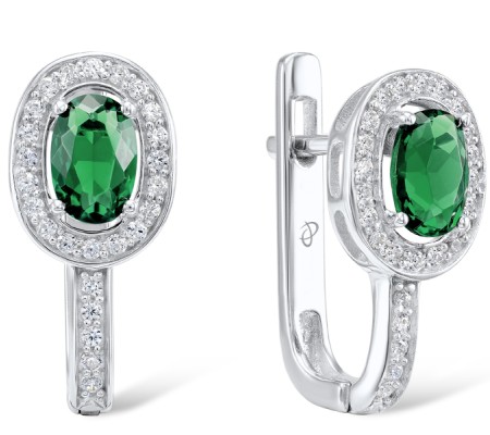 Sterling Silver Earrings Green Glass,White Cubic Zirconia (E304361SGRGZSL925)