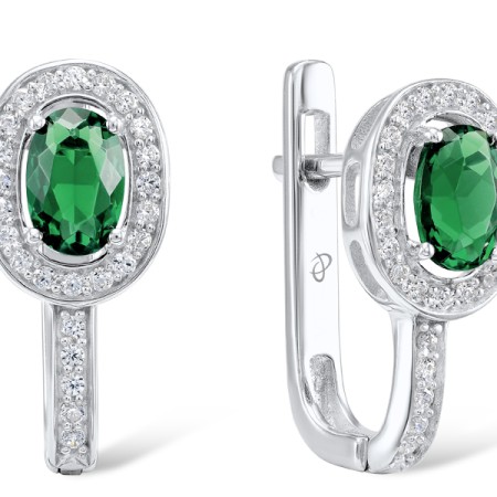 Sterling Silver Earrings Green Glass,White Cubic Zirconia (E304361SGRGZSL925)