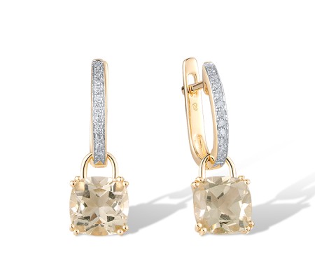 14KYW Earrings Diamond,Prasiolite (Green Amethyst) (E304362GAM14KYW)