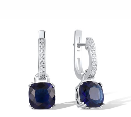 Sterling Silver Earrings Blue Glass,White Cubic Zirconia (E304362SABLGZ1SL925)