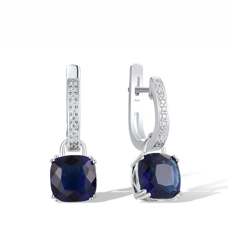 Sterling Silver Earrings Blue Glass,White Cubic Zirconia (E304362SABLGZ1SL925)