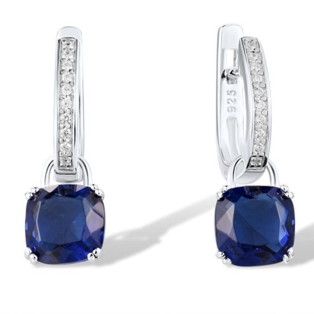 Sterling Silver Earrings Blue Glass,White Cubic Zirconia (E304362SBLGZ1SL925)
