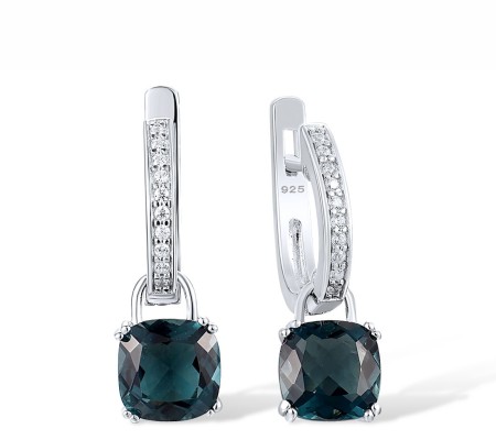 Sterling Silver Earrings Blue Glass,White Cubic Zirconia (E304362SBLGZ2SL925)
