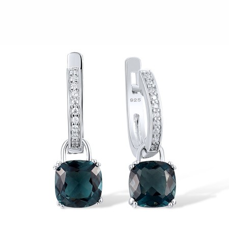 Sterling Silver Earrings Blue Glass,White Cubic Zirconia (E304362SBLGZ2SL925)