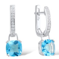 Sterling Silver Earrings Blue Glass,White Cubic Zirconia (E304362SBLGZSL925)