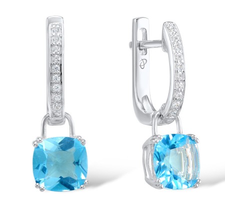 Sterling Silver Earrings Blue Glass,White Cubic Zirconia (E304362SBLGZSL925)