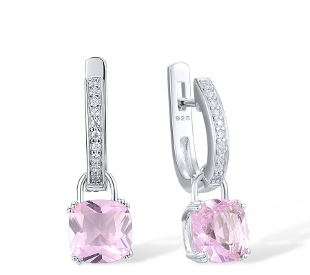Sterling Silver Earrings Pink Glass,White Cubic Zirconia (E304362SPIGZSL925)