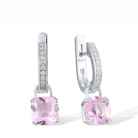 Sterling Silver Earrings Pink Glass,White Cubic Zirconia (E304362SPIGZSL925)