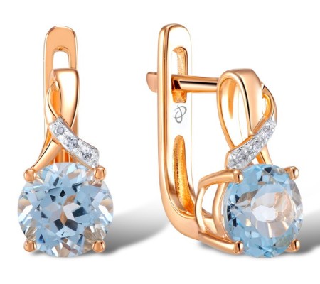 14KRW Earrings Diamond,Blue Topaz (Sky Blue) (E304363BKT14KRW)