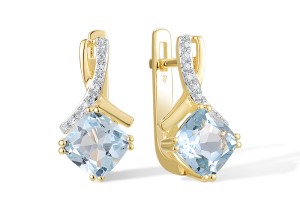 14KYW Earrings Blue Topaz (Sky Blue),Diamond (E304364BKT14KYW)