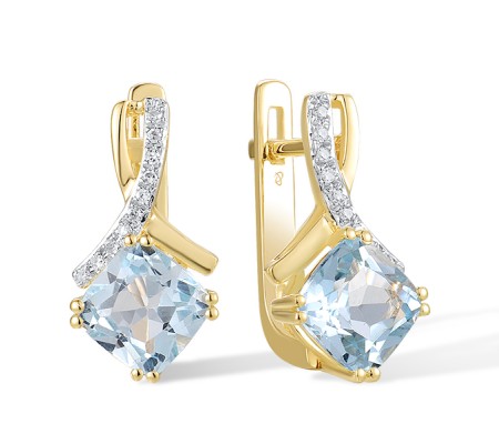 14KYW Earrings Blue Topaz (Sky Blue),Diamond (E304364BKT14KYW)