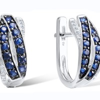 Sterling Silver w/ Black White Plating Earrings White Cubic Zirconia,Blue Nano Cubic Zirconia (E304370SBZZSK925)