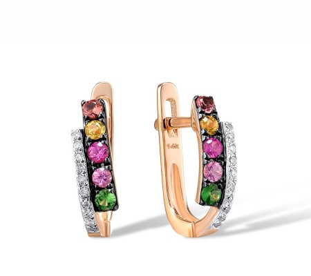 14KRWB Earrings Diamond,Green Garnet,Orange Sapphire,Pink Sapphire,Yellow Sapphire (E304371MUL14KRWB)