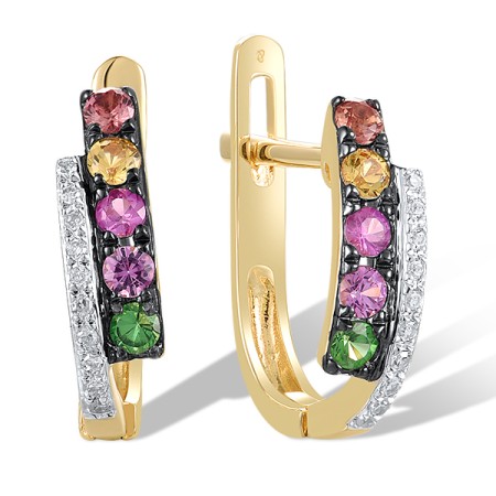 14KYWB Earrings Ruby,Green Garnet,Yellow Sapphire,Orange Sapphire,Pink Sapphire,Diamond (E304371MUL14KYWB)