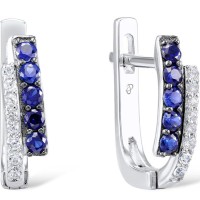 Sterling Silver w/ Black White Plating Earrings Blue Nano Cubic Zirconia,White Cubic Zirconia (E304371SBZZSK925)