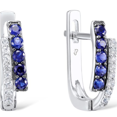 Sterling Silver w/ Black White Plating Earrings Blue Nano Cubic Zirconia,White Cubic Zirconia (E304371SBZZSK925)