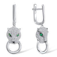 Sterling Silver w/ Black White Plating Earrings Green Spinel,White Cubic Zirconia,Black spinel (E304390SBGSZSK925)