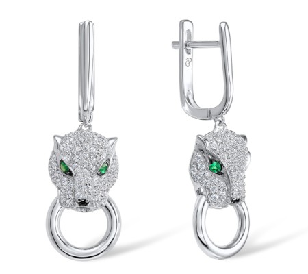 Sterling Silver w/ Black White Plating Earrings Green Spinel,White Cubic Zirconia,Black spinel (E304390SBGSZSK925)