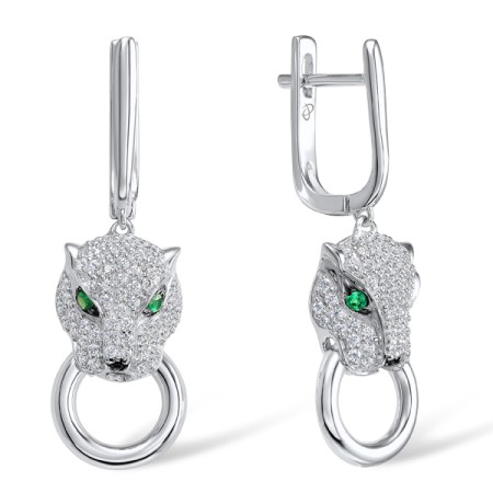 Sterling Silver w/ Black White Plating Earrings Green Spinel,White Cubic Zirconia,Black spinel (E304390SBGSZSK925)