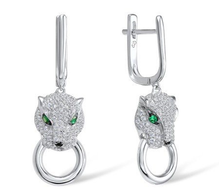Sterling Silver Earrings White Cubic Zirconia,Black spinel,Green Spinel (E304390SBGSZSL925)