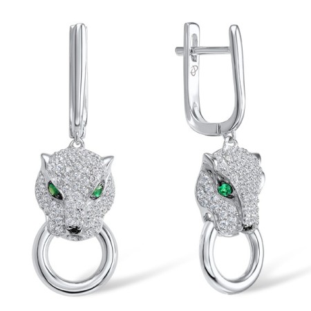 Sterling Silver Earrings White Cubic Zirconia,Black spinel,Green Spinel (E304390SBGSZSL925)