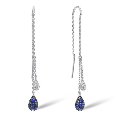 Sterling Silver w/ Black White Plating Earrings Blue Nano Cubic Zirconia,White Cubic Zirconia (E304401SBZZSK925)