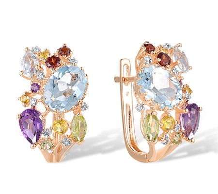 14KRW Earrings Amethyst,Blue Topaz (Sky Blue),Blue Topaz (Swiss Blue),Diamond,Garnet,Peridot,Yellow Sapphire (E304414MUL114KRW)