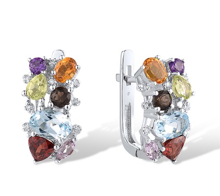 14KW Earrings Amethyst,Blue Topaz (Sky Blue),Citrine,Diamond,Garnet,Peridot,Smoky Quartz (E304415MUL114KW)
